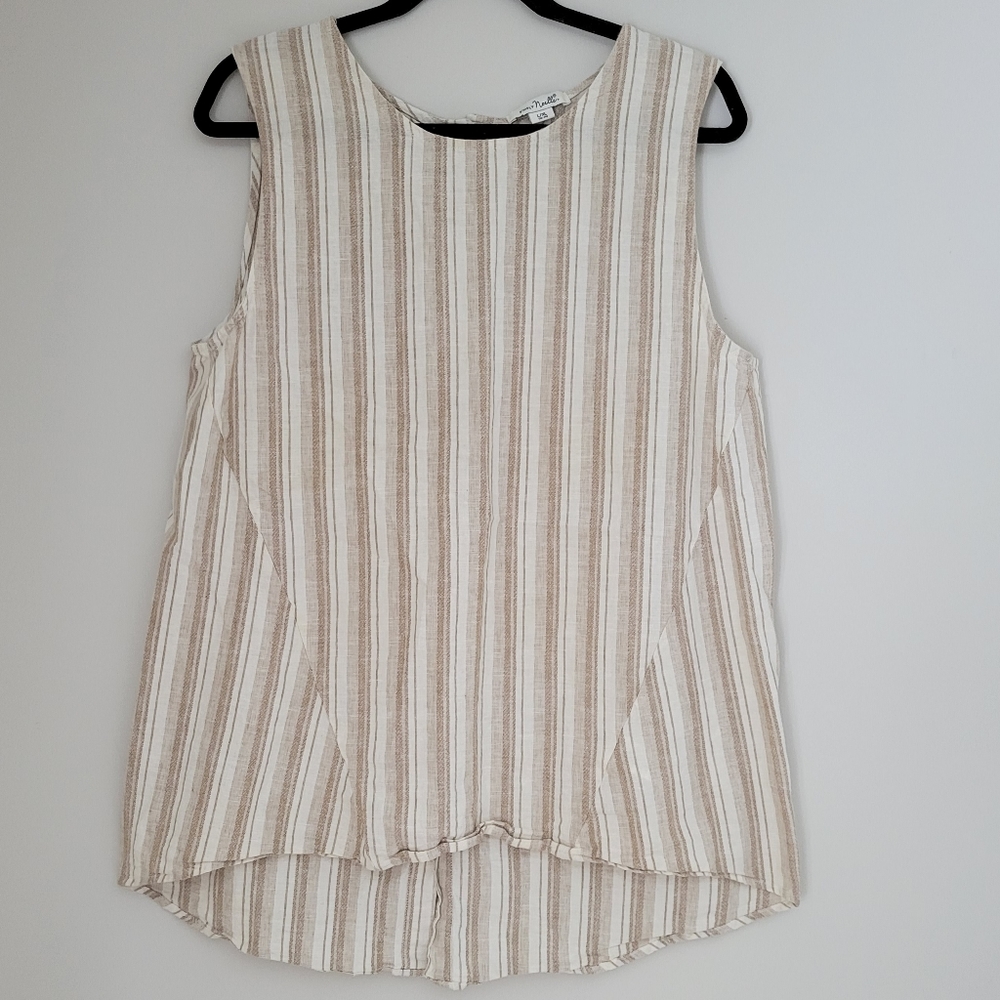 High low simply Noelle linen blend tank top button down back cream and tan